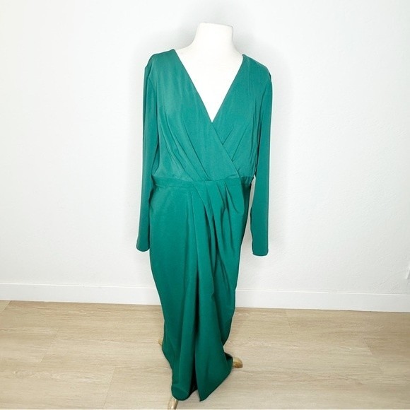 ASOS Design Long Sleeves Plunge Pleat Front Midi Dress in Dark Green NWT | 14 - Picture 2 of 16